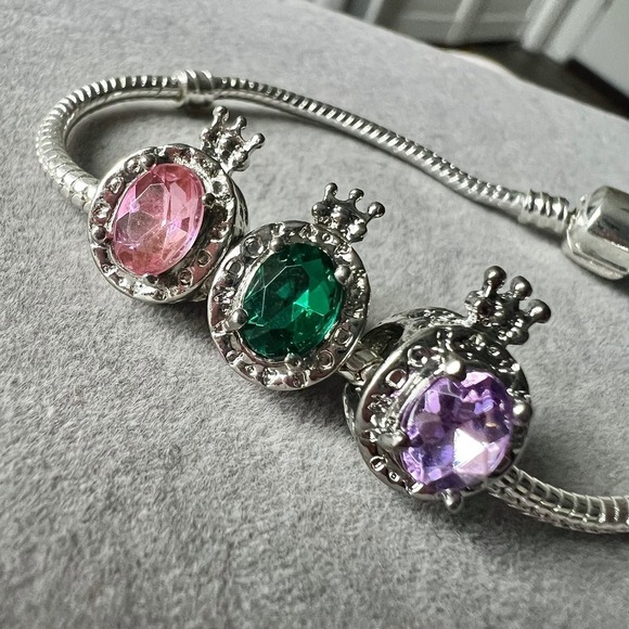 Silver Crown Charm Bracelet Princess Gemstone Pink Green Purple - Picture 12 of 12